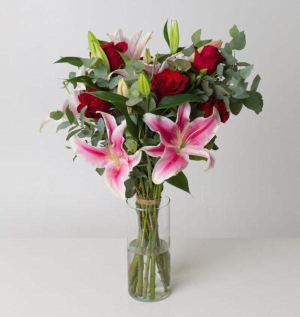 Irresistible Love: Red Roses & Pink Lilies